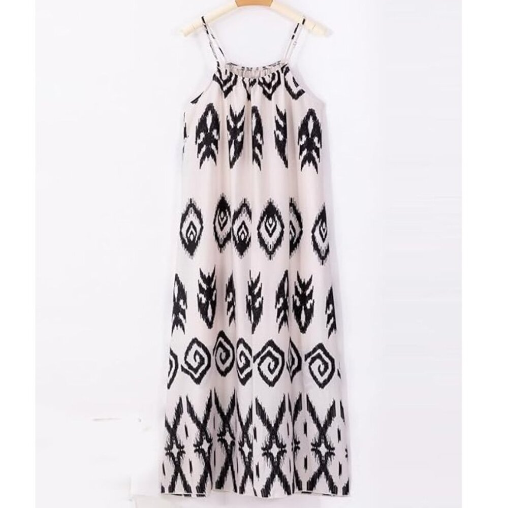 NIB - Womens Maxi Summer Dress, Pink with Black Geometric Pattern - 1X, 2X, 3X - Picture 3 of 13